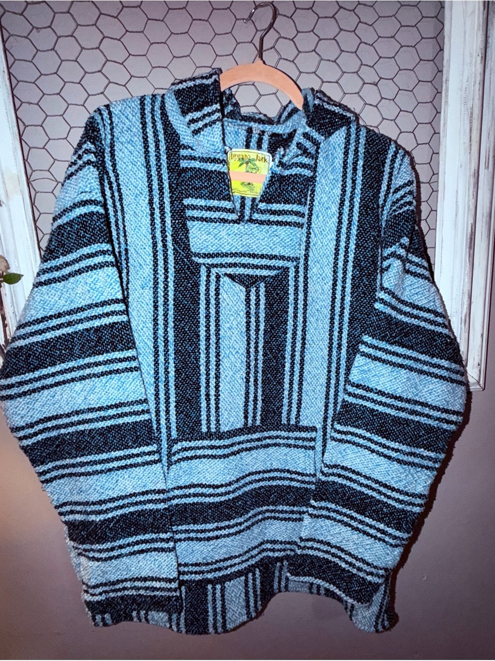 Men's Striped Baja Crewneck Sweater Hoodie - Aqua/Black